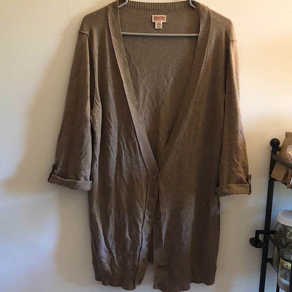 Massimo 2X brown and tan 3/4 sleeve Cardigan